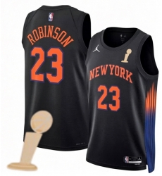 Men New Yok Knicks 23 Mitchell Robinson Black 2026 Champions Patch City Edition Stitched Basketball Jersey