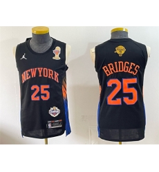 Men New Yok Knicks  25 Mikal Bridges Black 2026 Finals Champions Patch Statement Edition Stitched Jersey