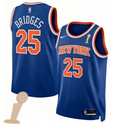 Men New Yok Knicks 25 Mikal Bridges Blue 2026 Champions Patch Icon Edition Stitched Basketball Jersey