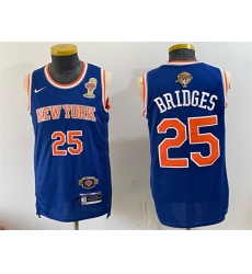 Men New Yok Knicks 25 Mikal Bridges Blue 2026 Finals Champions Patch Statement Edition Stitched Jersey Men New Yok Knicks 25 Mikal Bridges Blue 2026 Finals Champions Patch Statement Edition Stitched Jersey