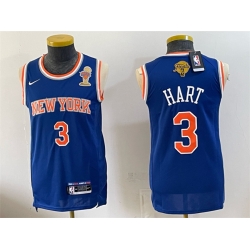 Men New Yok Knicks  3 Josh Hart Blue 2026 Finals Patch   Finals Champions Patch Stitched Jersey