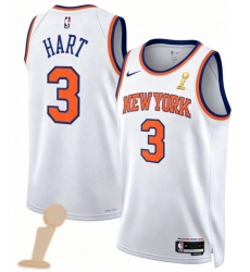Men New Yok Knicks 3 Josh Hart White 2026 Champions Patch Icon Edition Stitched Basketball Jersey