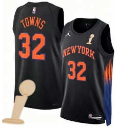 Men New Yok Knicks 32 Karl Anthony Towns Black 2026 Champions Patch City Edition Stitched Basketball Jersey Men New Yok Knicks 32 Karl Anthony Towns Black 2026 Champions Patch City Edition Stitched Basketball Jersey