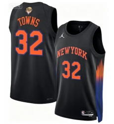 Men New Yok Knicks 32 Karl Anthony Towns Black 2026 Final Patch 2025 26 Statement Edition Stitched Basketball Jersey