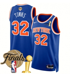 Men New Yok Knicks  32 Karl Anthony Towns Blue 2026 Finals Patch And Finals Champions Patch Icon Edition Stitched Basketball Jersey