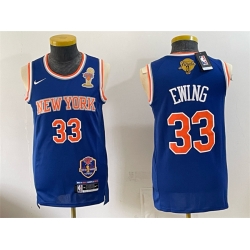 Men New Yok Knicks  33 Patrick Ewing Blue 2026 Finals Champions Patch Stitched Jersey