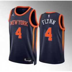 Men New Yok Knicks 4 Malachi Flynn Navy Statement Edition Stitched Basketball Jersey