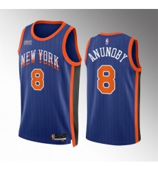 Men New Yok Knicks 8 OG Anunoby Blue 2023 24 City Edition Stitched Basketball Jersey