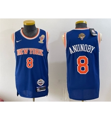 Men New Yok Knicks 8 OG Anunoby Blue 2026 Finals Champions Patch Statement Edition Stitched Jersey Men New Yok Knicks 8 OG Anunoby Blue 2026 Finals Champions Patch Statement Edition Stitched Jersey