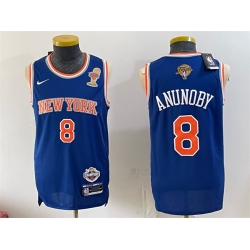 Men New Yok Knicks  8 OG Anunoby Blue 2026 Finals Champions Patch Statement Edition Stitched Jersey