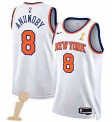 Men New Yok Knicks 8 OG Anunoby White 2026 Champions Patch Icon Edition Stitched Basketball Jersey