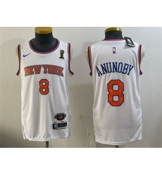 Men New Yok Knicks 8 OG Anunoby White 2026 Finals Champions Patch Stitched Jerseys Men New Yok Knicks 8 OG Anunoby White 2026 Finals Champions Patch Stitched Jerseys