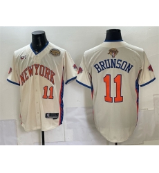 Men New York Knicks  11 Jalen Brunson Cream 2026 Finals   Eastern Conference Champions Patch Stitched Baseball Jersey