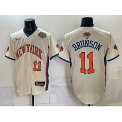 Men New York Knicks  11 Jalen Brunson Cream 2026 Finals   Eastern Conference Champions Patch Stitched Baseball Jersey