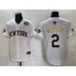 Men New York Knicks  2 Miles McBride White Gold 2026 Finals   Eastern Conference Champions Patch Stitched Baseball Jersey