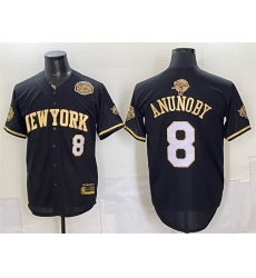 Men New York Knicks 8 OG Anunoby Black Gold 2026 Finals Eastern Conference Champions Patch Stitched Baseball Jersey Men New York Knicks 8 OG Anunoby Black Gold 2026 Finals Eastern Conference Champions Patch Stitched Baseball Jersey