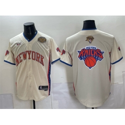 Men New York Knicks Team Big Logo Cream 2026 Finals   Eastern Conference Champions Patch Stitched Baseball Jersey