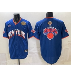 Men New York Knicks Team Big Logo Royal 2026 Finals Eastern Conference Champions Patch Stitched Baseball Jersey Men New York Knicks Team Big Logo Royal 2026 Finals Eastern Conference Champions Patch Stitched Baseball Jersey