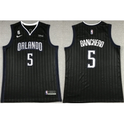 Men Orlando Magic 5 Paolo Banchero Black With No 6 Patch Icon Edition Stitched Swingman Jersey