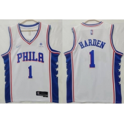 Men Nike Philadelphia 76ers #1 James Harden association edition white Stitched jersey