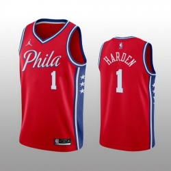 Men Philadelphia 76ers #1 James Harden statement edition Red Stitched jersey