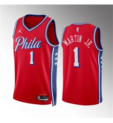 Men Philadelphia 76ers 1 Kenyon Martin Jr Red Statement Edition Stitched Jersey