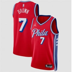 Men Philadelphia 76ers  7 Jaylen Brown Red 2026 Statement Edition Stitched Jersey