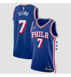 Men Philadelphia 76ers  7 Jaylen Brown Royal 2026 Icon Edition Stitched Jersey