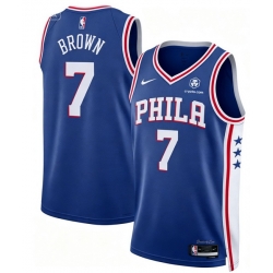 Men Philadelphia 76ers Jaylen Brown #7 Blue Edition Stitched Stitched Jersey