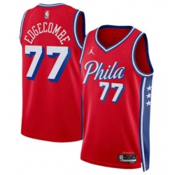 Men Philadelphia 76ers V J Edgecombe #77 Jordan Brand Red Swingman Jersey Statement Edition