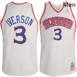 Mens Mitchell and Ness Philadelphia 76ers 3 Allen Iverson Swingman White Throwback NBA Jersey