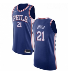 Mens Nike Philadelphia 76ers 21 Joel Embiid Authentic Blue Road NBA Jersey Icon Edition