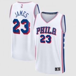 Mens Philadelphia 76ers LeBron James Fanatics White Fast Break Jersey Association Edition