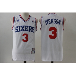 New 76ers 3 Allen Iverson White Hardwood Classics Jersey