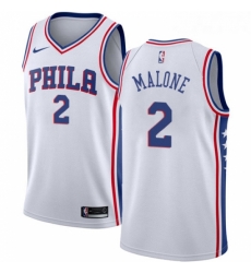 Youth Nike Philadelphia 76ers 2 Moses Malone Authentic White Home NBA Jersey Association Edition