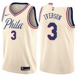 Youth Nike Philadelphia 76ers 3 Allen Iverson Swingman Cream NBA Jersey City Edition