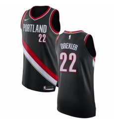 Mens Nike Portland Trail Blazers 22 Clyde Drexler Authentic Black Road NBA Jersey Icon Edition 