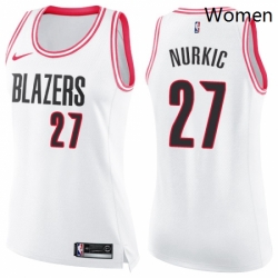 Womens Nike Portland Trail Blazers 27 Jusuf Nurkic Swingman WhitePink Fashion NBA Jersey