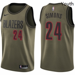 Youth Nike Portland Trail Blazers 24 Anfernee Simons Swingman Green Salute to Service NBA Jersey 