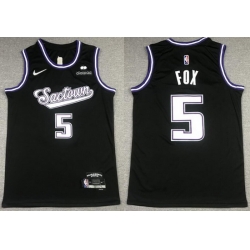 Men Sacramento Kings #5 De'Aaron Fox 2021 2022 Black City Edition 75th Anniversary Stitched Jersey