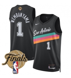 Men San Antonio Spurs 1 Victor Wembanyama Black 2026 Finals Patch City Edition Stitched Basketball Jersey Men San Antonio Spurs 1 Victor Wembanyama Black 2026 Finals Patch City Edition Stitched Basketball Jersey