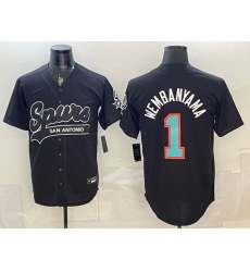 Men San Antonio Spurs 1 Victor Wembanyama Black Stitched Baseball Jersey 003 Men San Antonio Spurs 1 Victor Wembanyama Black Stitched Baseball Jersey 003