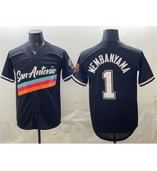 Men San Antonio Spurs  1 Victor Wembanyama Black Stitched Baseball Jersey