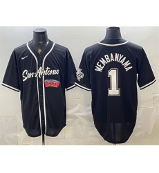 Men San Antonio Spurs  1 Victor Wembanyama Black Stitched Baseball Jerseys 001