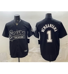 Men San Antonio Spurs 1 Victor Wembanyama Black Stitched Baseball Jerseys Men San Antonio Spurs 1 Victor Wembanyama Black Stitched Baseball Jerseys