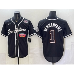 Men San Antonio Spurs  1 Victor Wembanyama Black USA 250  Patch Stitched Baseball Jersey