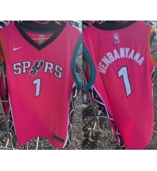 Men San Antonio Spurs 1 Victor Wembanyama Pink Stitched Basketball Jersey Men San Antonio Spurs 1 Victor Wembanyama Pink Stitched Basketball Jersey