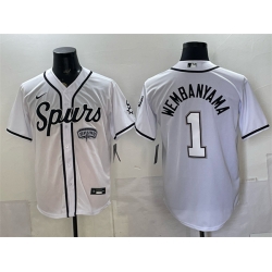 Men San Antonio Spurs  1 Victor Wembanyama White Stitched Baseball Jersey