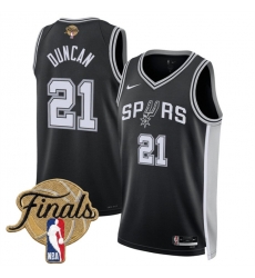 Men San Antonio Spurs  21 Tim Duncan Black 2026 Finals Patch Icon Edition Stitched Basketball Jersey