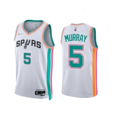 Men San Antonio Spurs 5 Dejounte Murray 2021 22 White City Edition Stitched Jersey